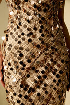 Flowering Girl Women jennifer Gold Sequin Fishnet backless Maxi Dress