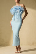 penny Blue Petal Applique Strapless Midi Dress