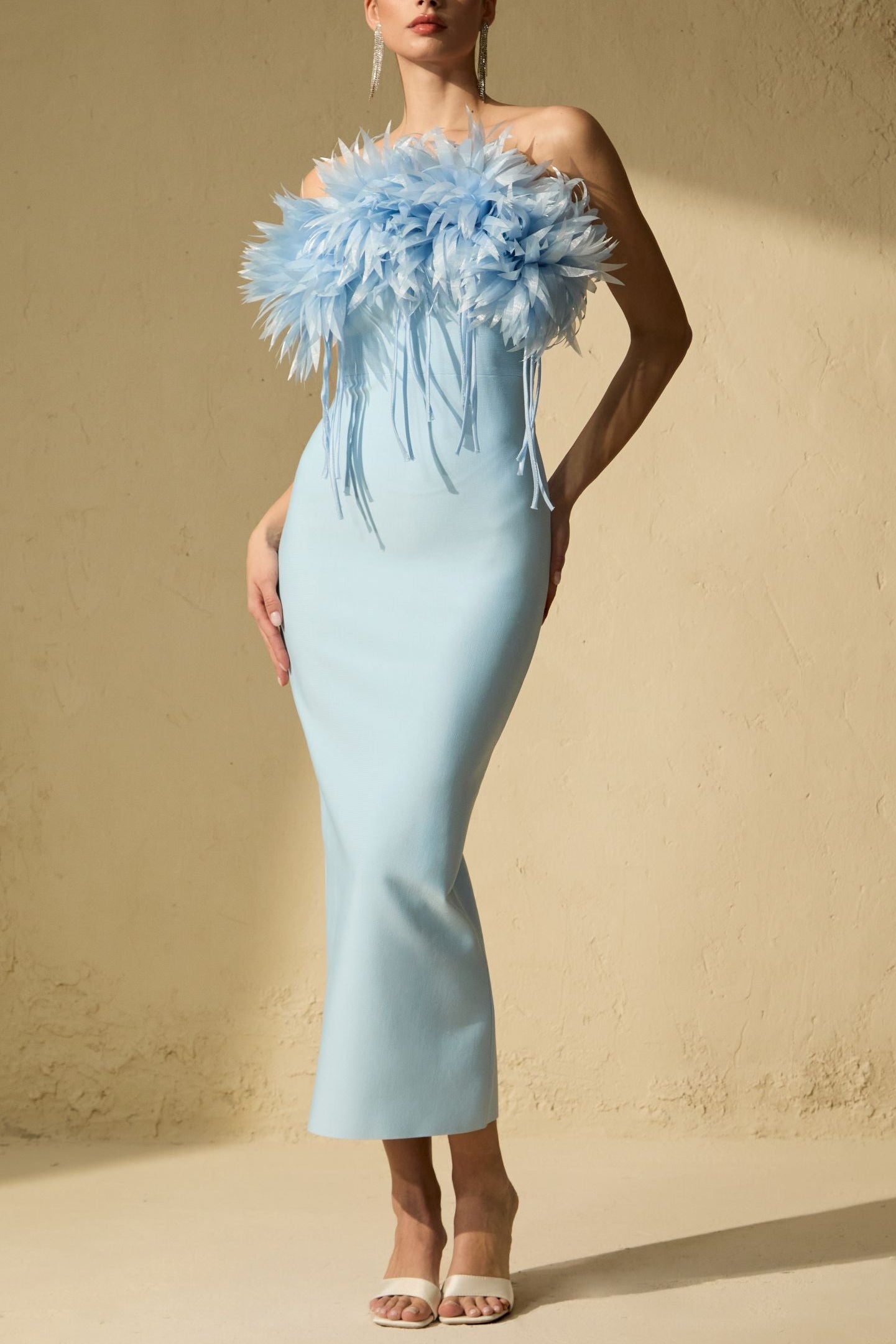 penny Blue Petal Applique Strapless Midi Dress