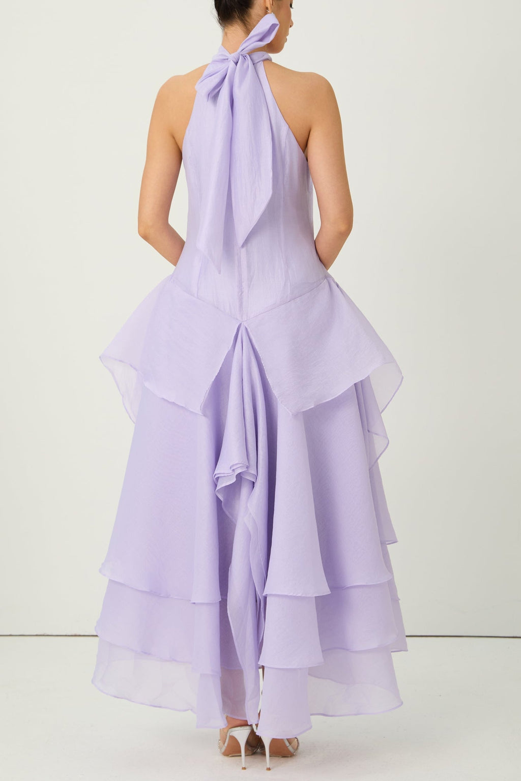 Flowering Girl Women linda Purple Halter Neck Tiered Ruffle Maxi Dress