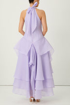 Flowering Girl Women linda Purple Halter Neck Tiered Ruffle Maxi Dress