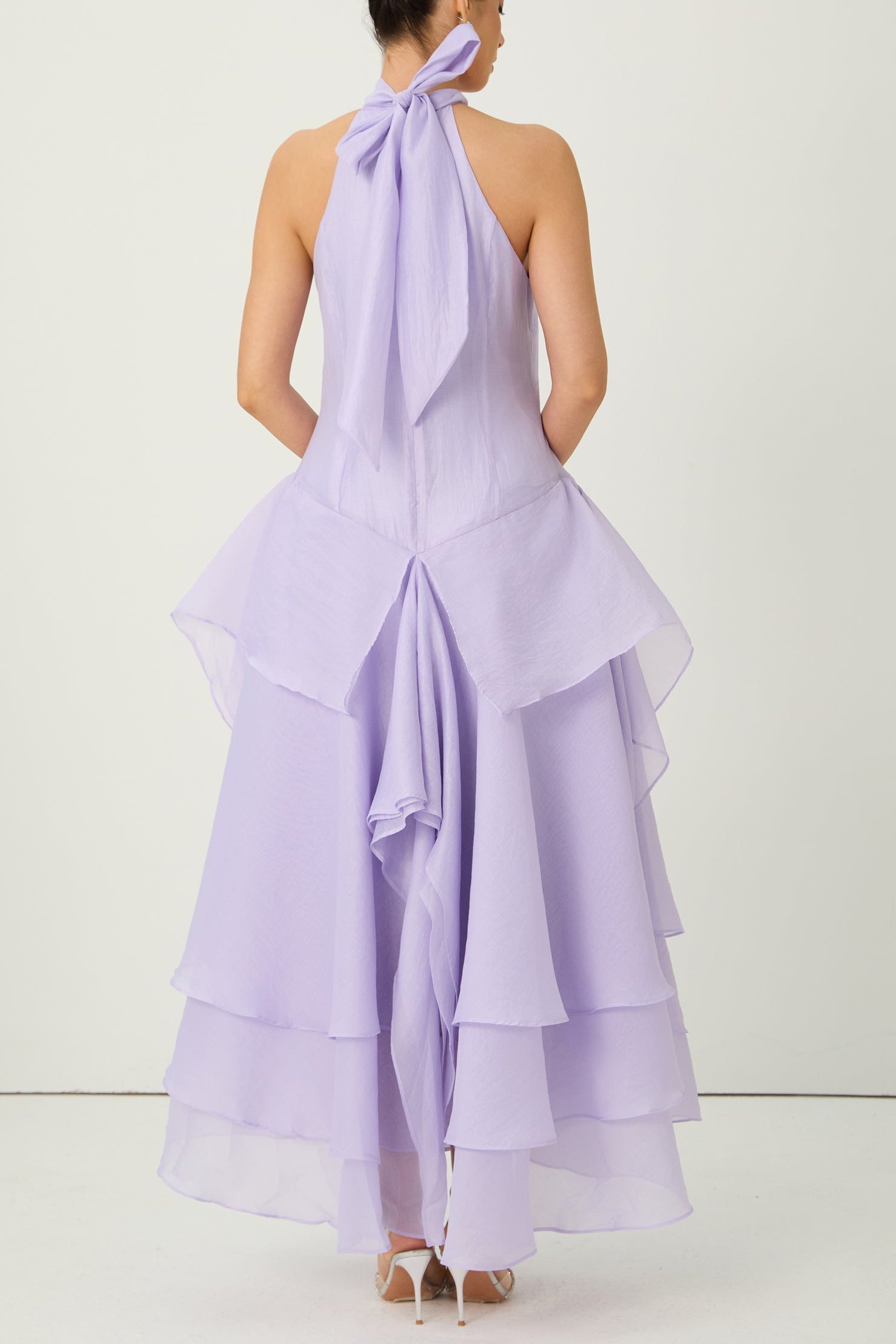 Flowering Girl Women Linda Purple Halter Neck Tiered Ruffle Maxi Dress
