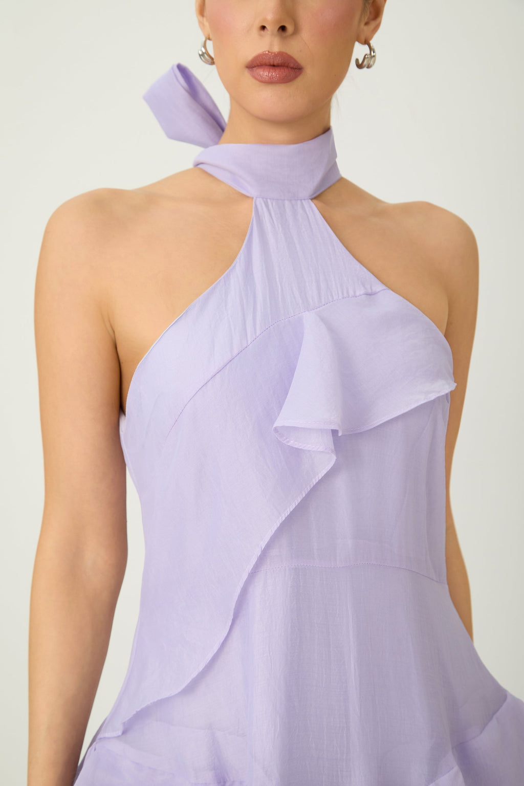 Flowering Girl Women linda Purple Halter Neck Tiered Ruffle Maxi Dress