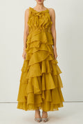 Flowering Girl Women leila Yellow Spaghetti Strap Tiered Ruffle Maxi Dress