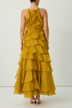 Flowering Girl Women leila Yellow Spaghetti Strap Tiered Ruffle Maxi Dress