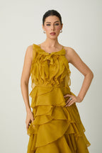 Flowering Girl Women leila Yellow Spaghetti Strap Tiered Ruffle Maxi Dress