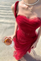 Flowering Girl Women Lace Corset One Shoulder Midi Dress - Wine