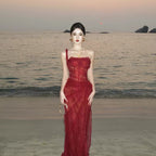 Flowering Girl Women Lace Corset One Shoulder Midi Dress - Wine
