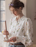 Flowering Girl Women nancy Classic Lapel Embroidered Floral Shirt