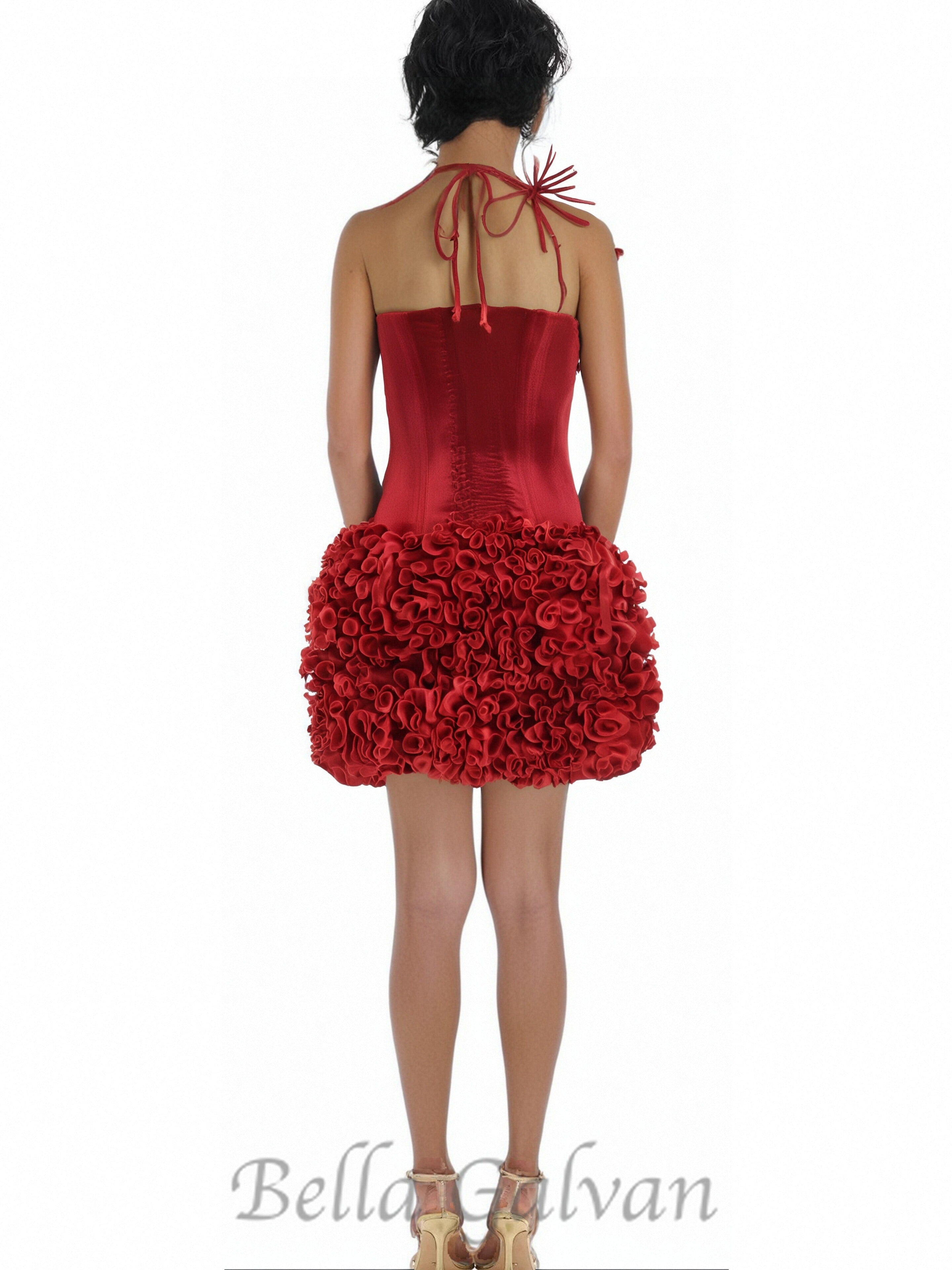 Flowering Girl Women corset floral mini skirt suit in red