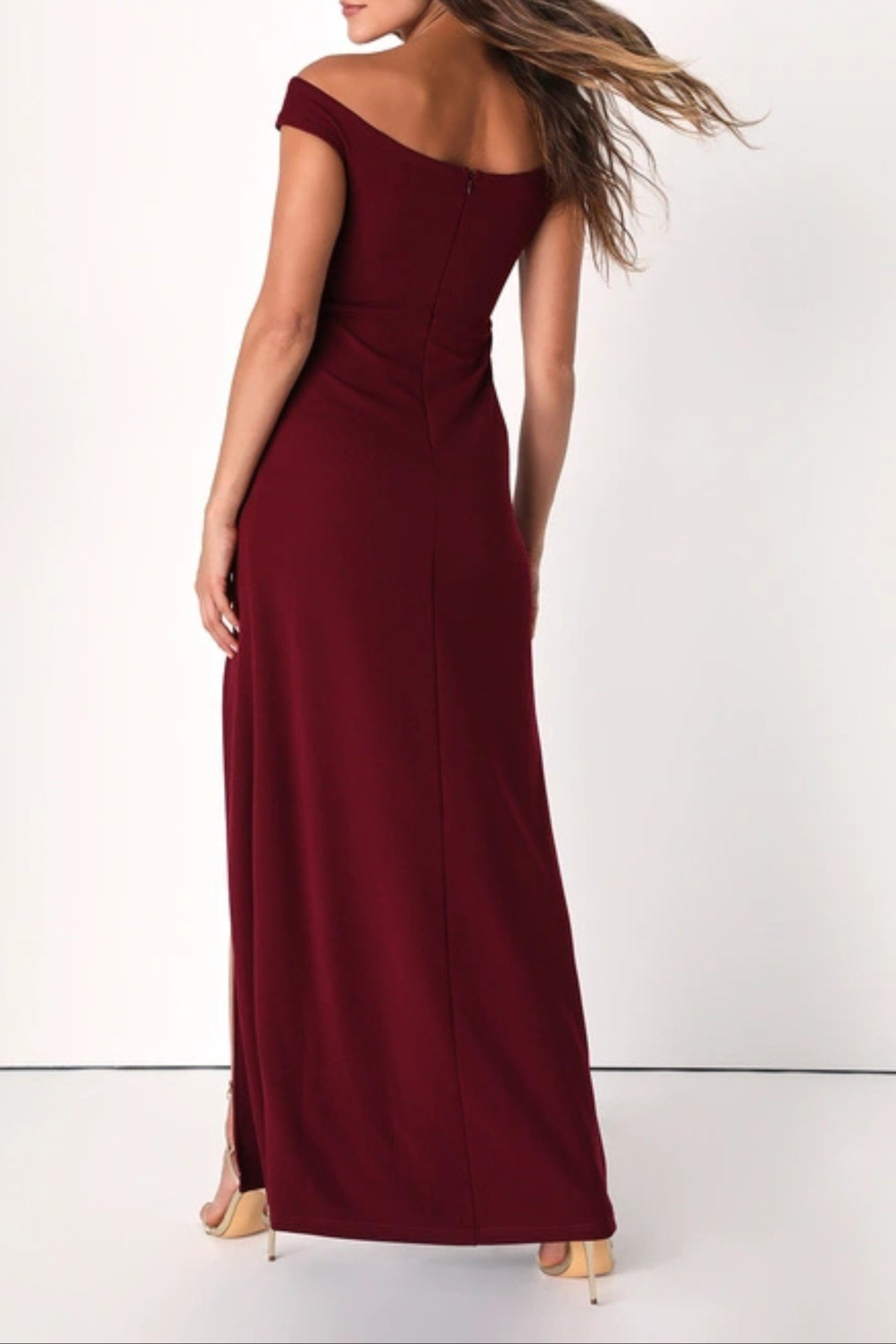 Flowering Girl Women Behold My Love Burgundy Off-The-Shoulder Twist-Front Maxi Dress