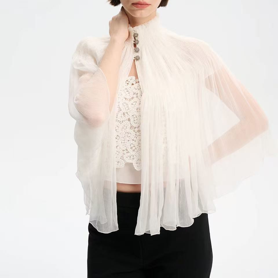 White Lace Cami Top + Sheer Chiffon Capelet Set