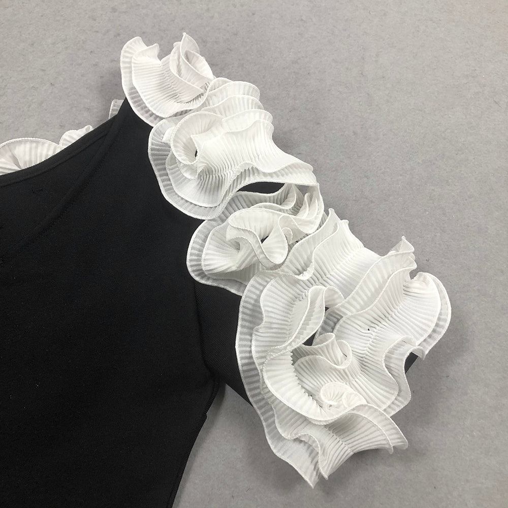 Flowering Girl Women white flower embellished strapless black midi dress