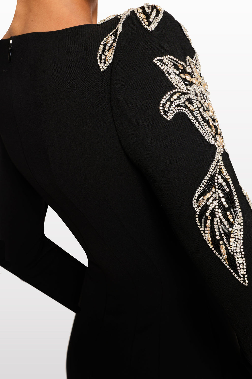 monica rhinestone Orchid Floral-Embellished Maxi Dress in black