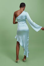 Flowering Girl Women One Shoulder Frill Slit Dress