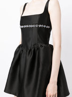 Flowering Girl Women crystal-embellished square-neck mini dress in black