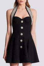 Flowering Girl Women Halter Buckle Mini Dresses In Black