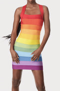 Flowering Girl Women Rainbow Sleeveless Bandage Mini Dresses