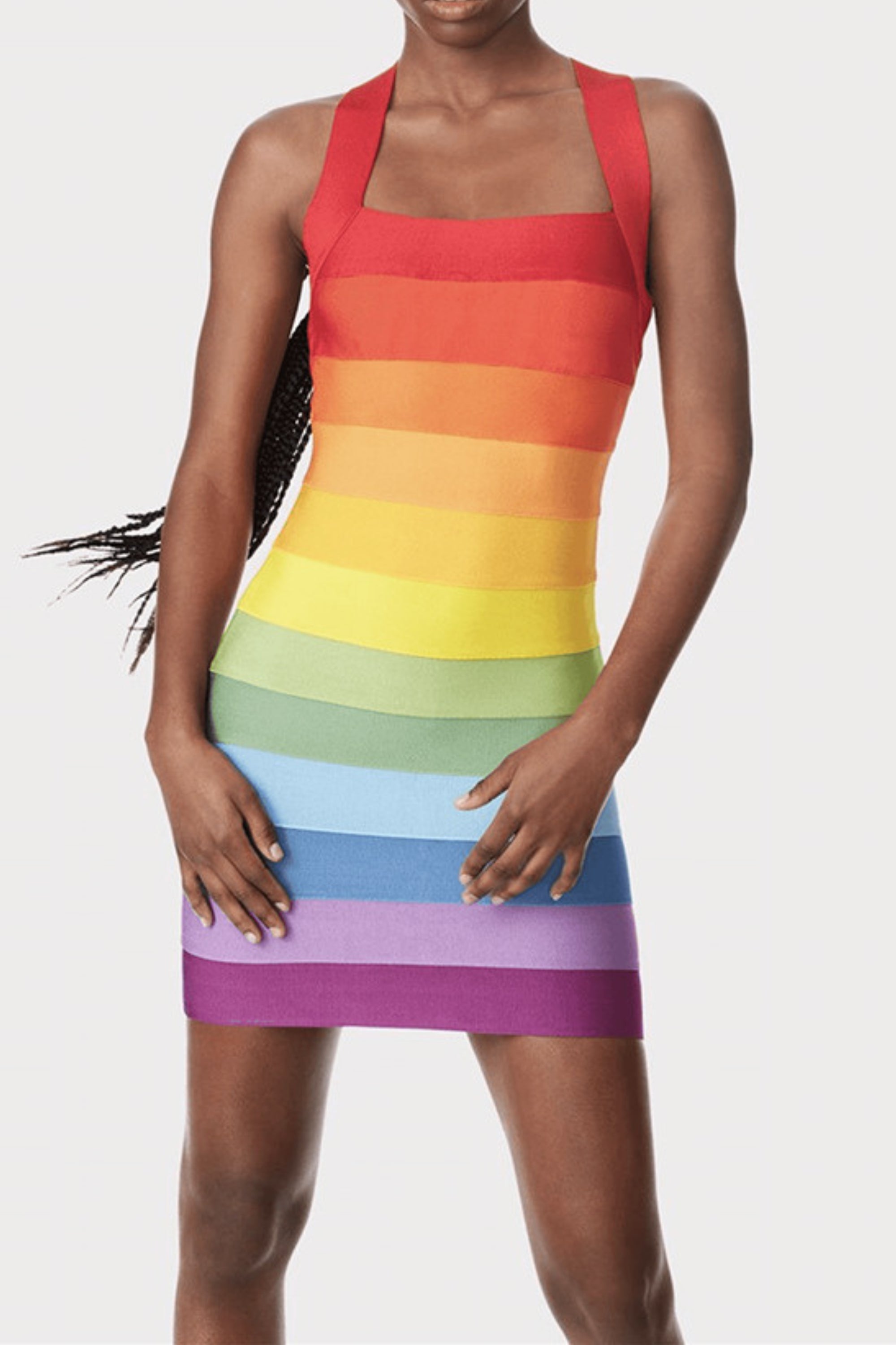Flowering Girl Women Rainbow Sleeveless Bandage Mini Dresses