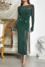 Mesh midi dress in green