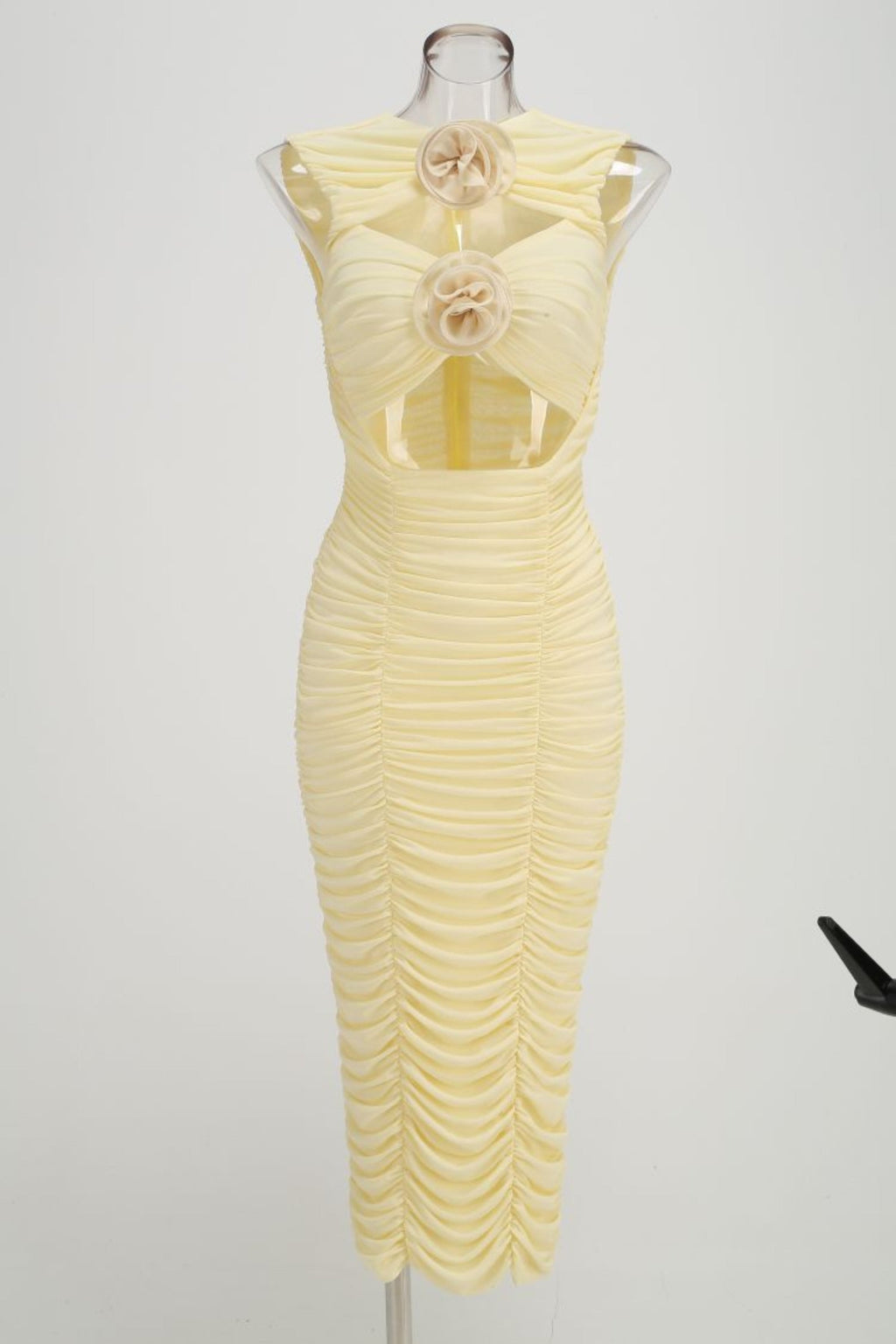Flowering Girl Women Tulle Floral Cutout Midi Dress In Yellow