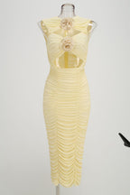 Flowering Girl Women Tulle Floral Cutout Midi Dress In Yellow