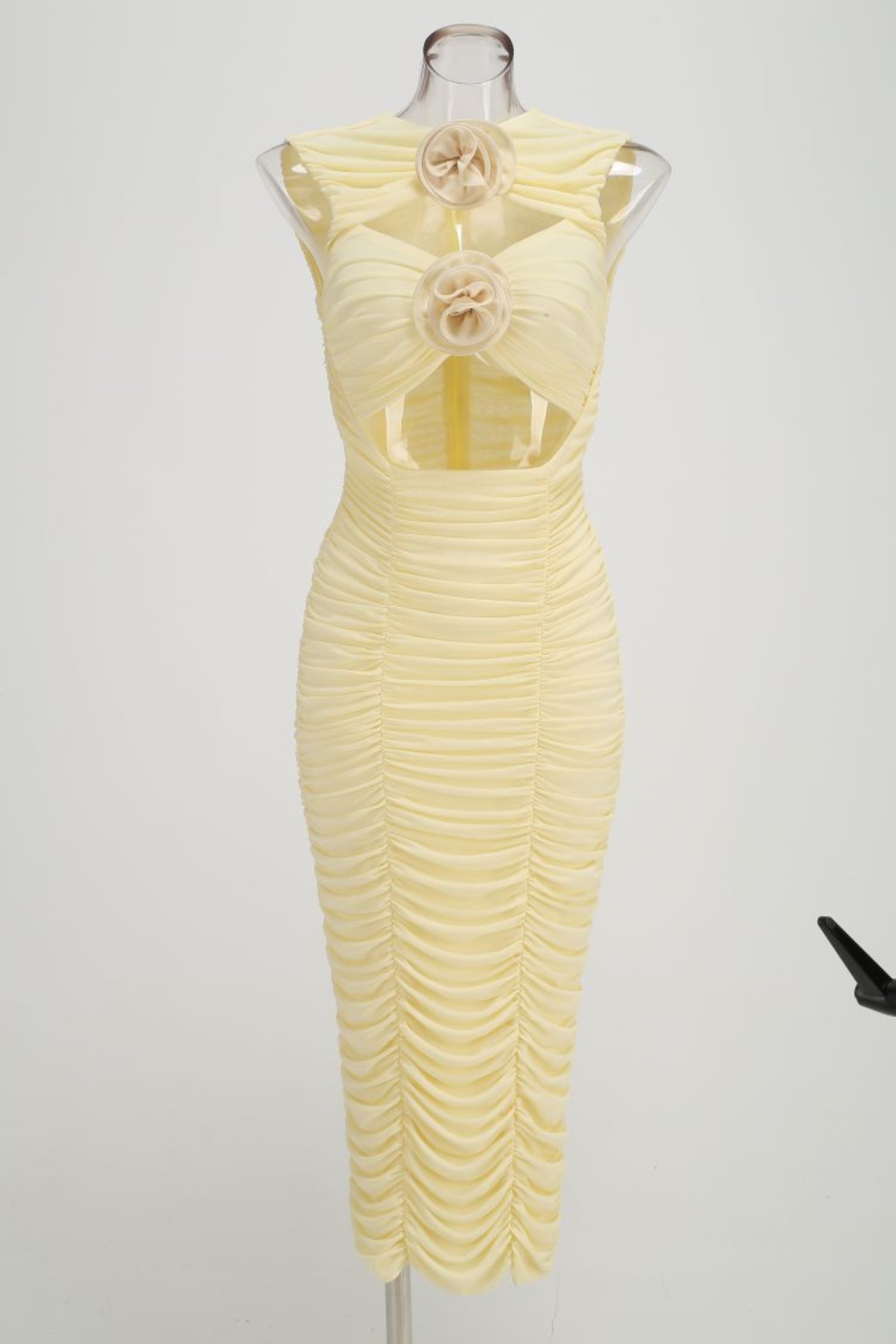 Flowering Girl Women Tulle Floral Cutout Midi Dress In Yellow