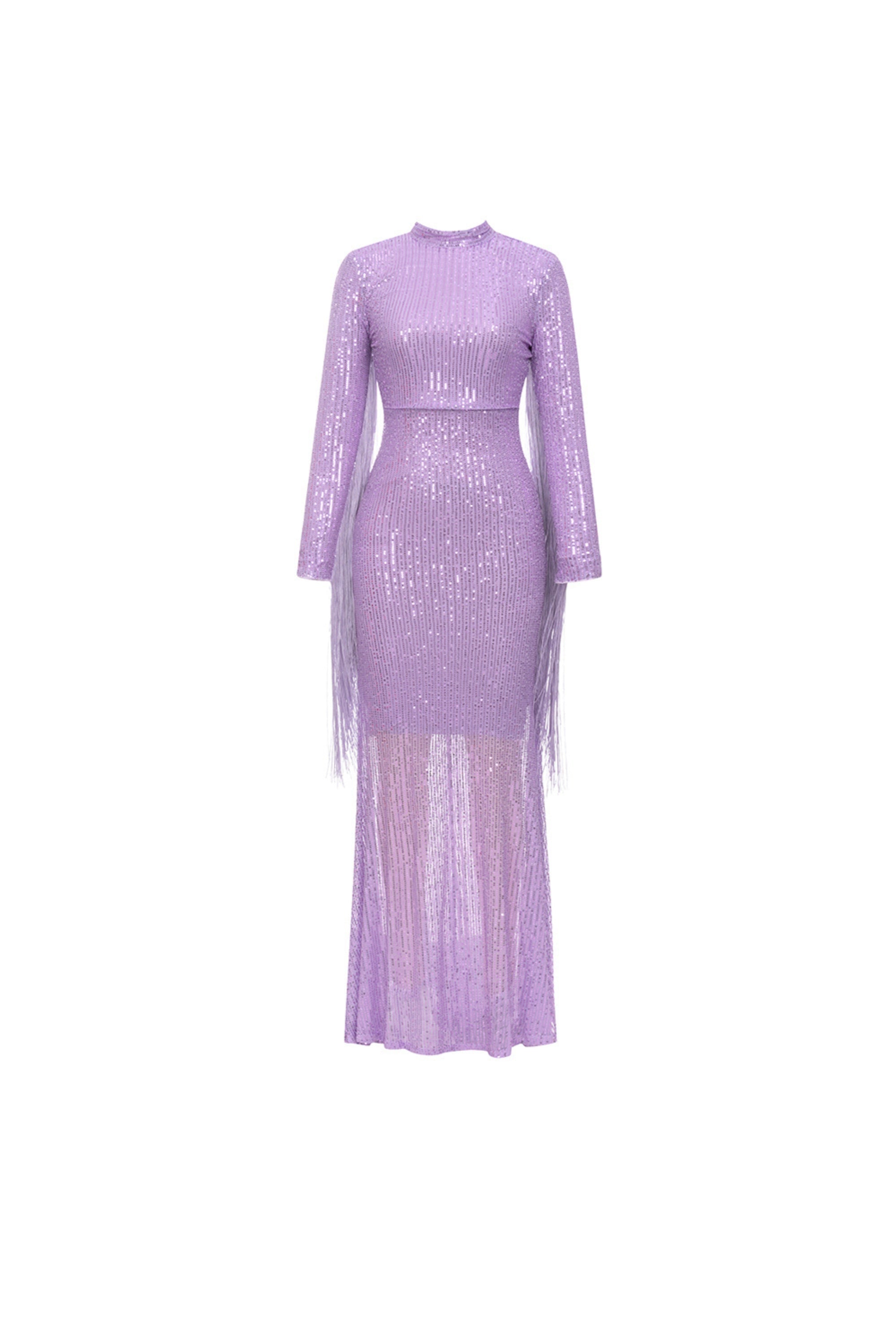 Flowering Girl Women Sequin Fringe Maxi Dress In Purple