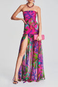 Flowering Girl Women Floral-Print Silk Chiffon Maxi Dress In Red