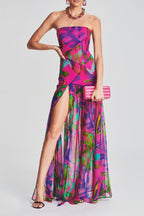 Flowering Girl Women Floral-Print Silk Chiffon Maxi Dress In Red