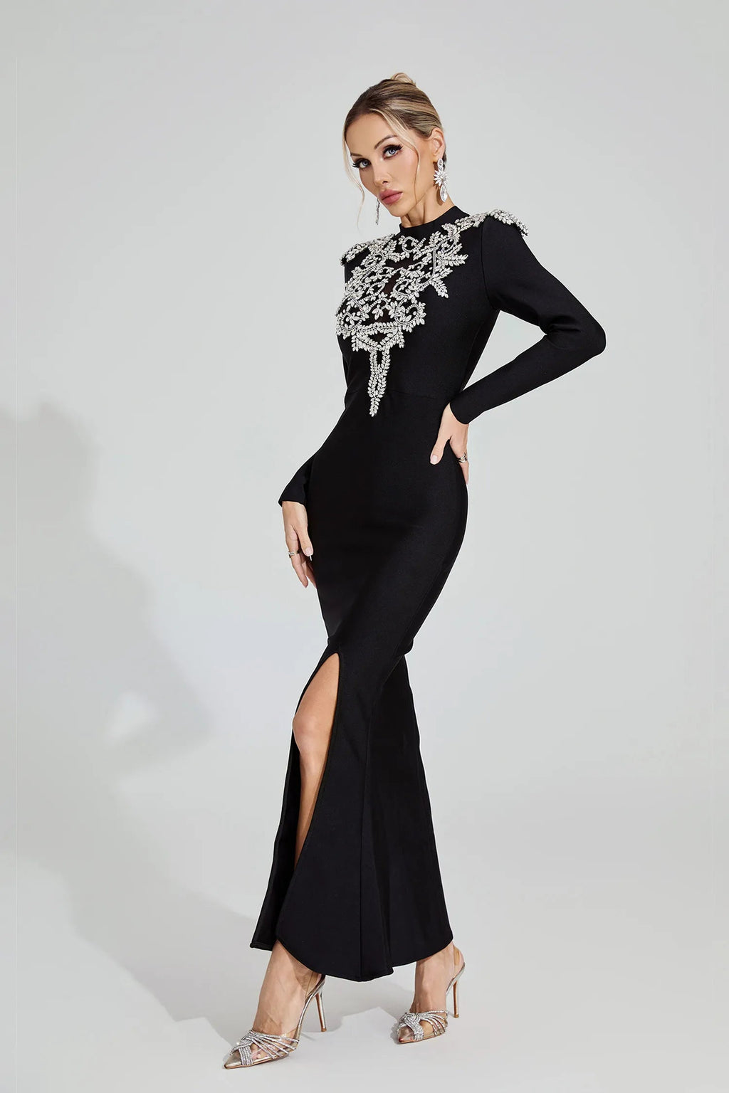 Karen Black Diamond Pattern Bandage Maxi Dress