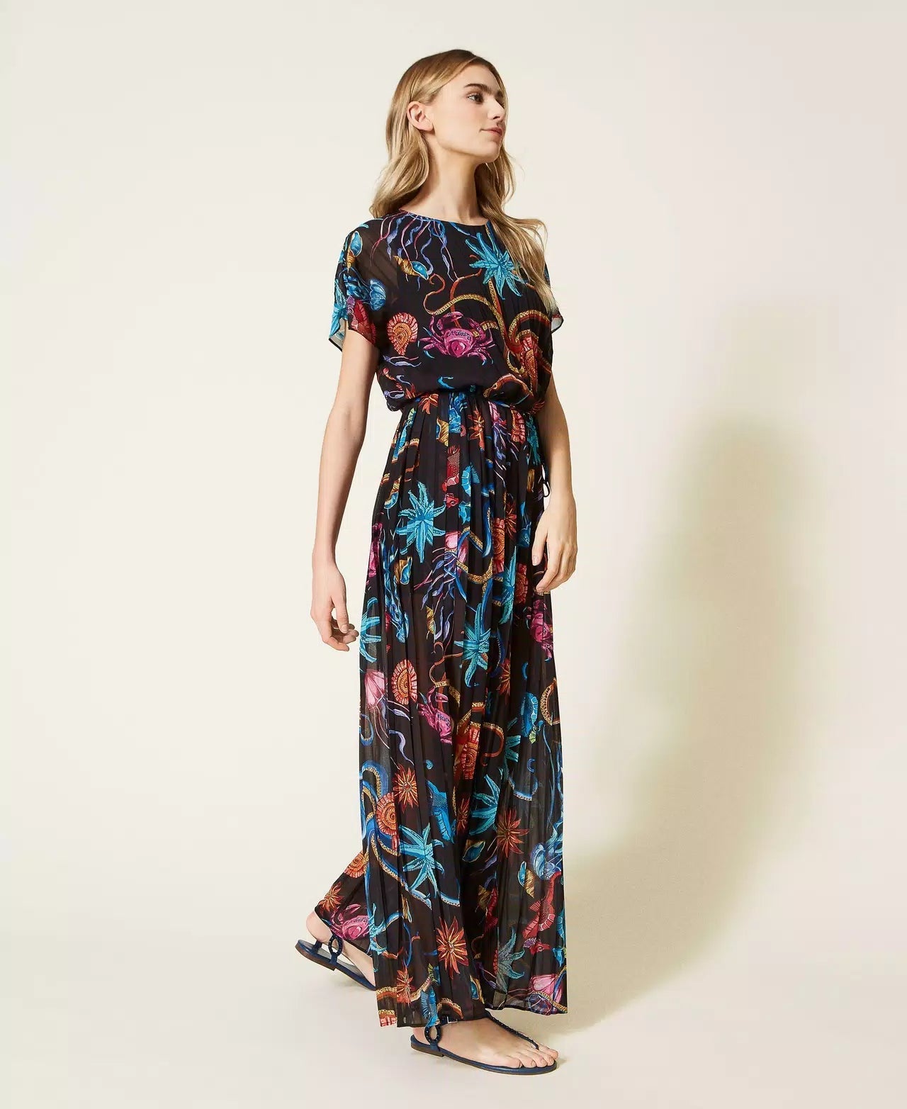 Flowering Girl Women Printed jumpsuit in pleated georgette