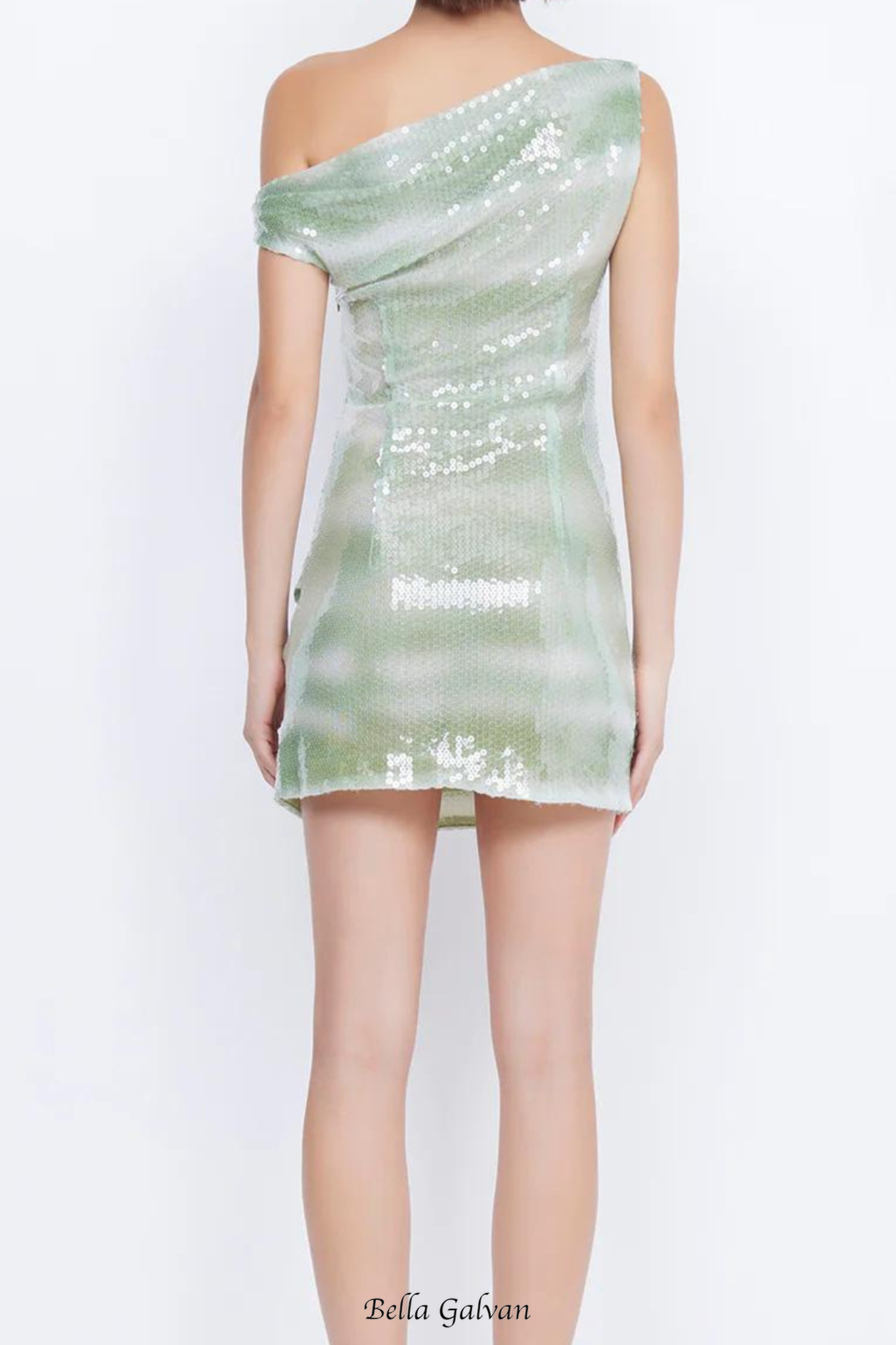 charlotte Asymmetrical Sequin Mini Dress in green
