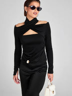 Flowering Girl Women Odette black ruched stretch-jersey top