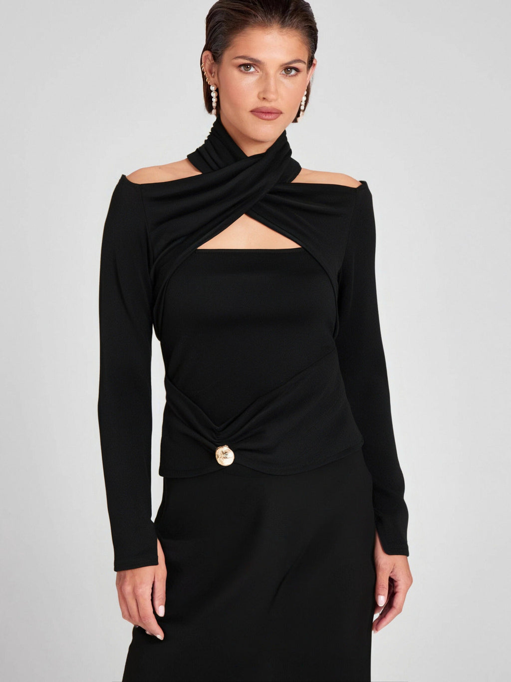 Flowering Girl Women Odette black ruched stretch-jersey top