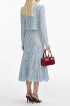 carol lace embellished top & midi skirt in blue