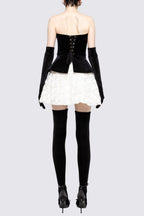Flowering Girl Women Petal-Layered Velvet Top Mini Skirt Suit Without Glove - Black/White