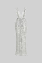 Flowering Girl Women Sequin Maxi Dress With Satin Bow Detail - Light Grey