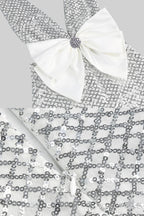 Flowering Girl Women Sequin Maxi Dress With Satin Bow Detail - Light Grey