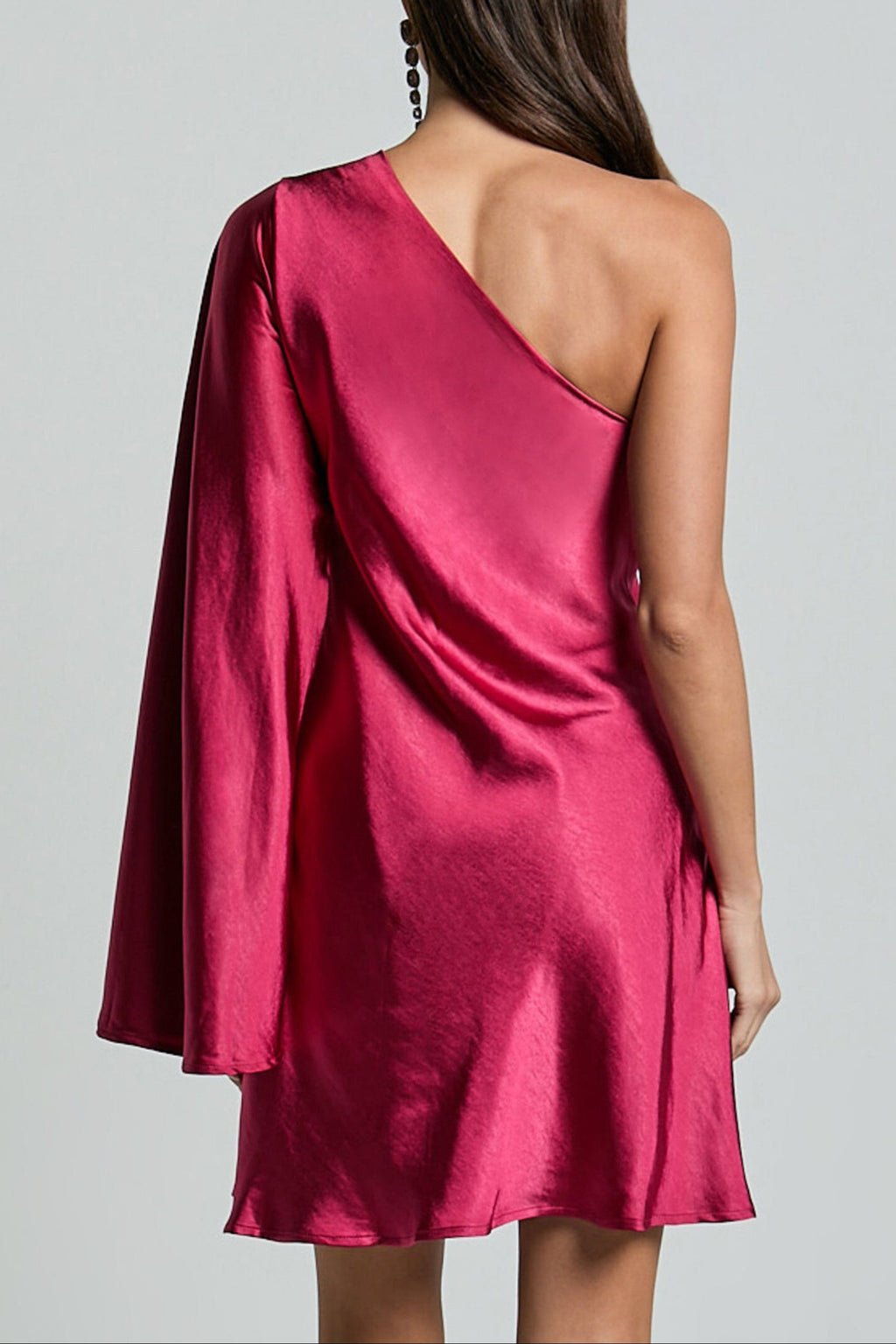 Flowering Girl Women One Shoulder Long Sleeve Dress In Berry