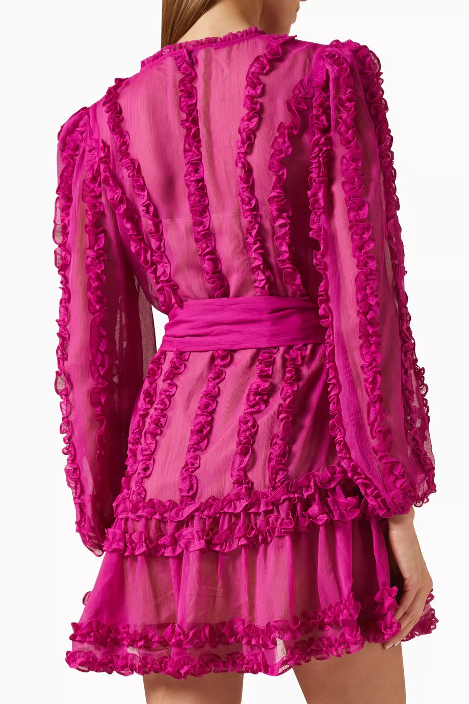 Flowering Girl Women Lara Chiffon flower hem Mini Dress in rose red