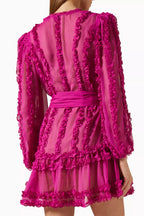Flowering Girl Women Lara Chiffon flower hem Mini Dress in rose red