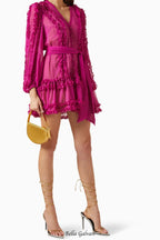 Flowering Girl Women Lara Chiffon flower hem Mini Dress in rose red