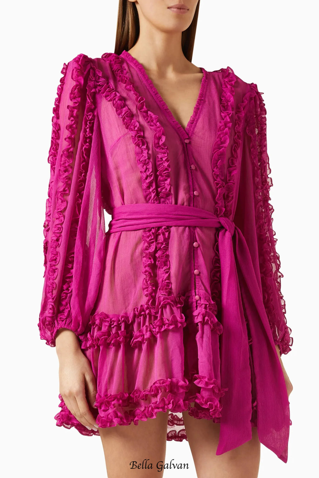 Flowering Girl Women Lara Chiffon flower hem Mini Dress in rose red