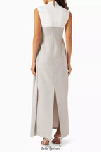 kelly Interlock pleated Knit maxi dress in grey