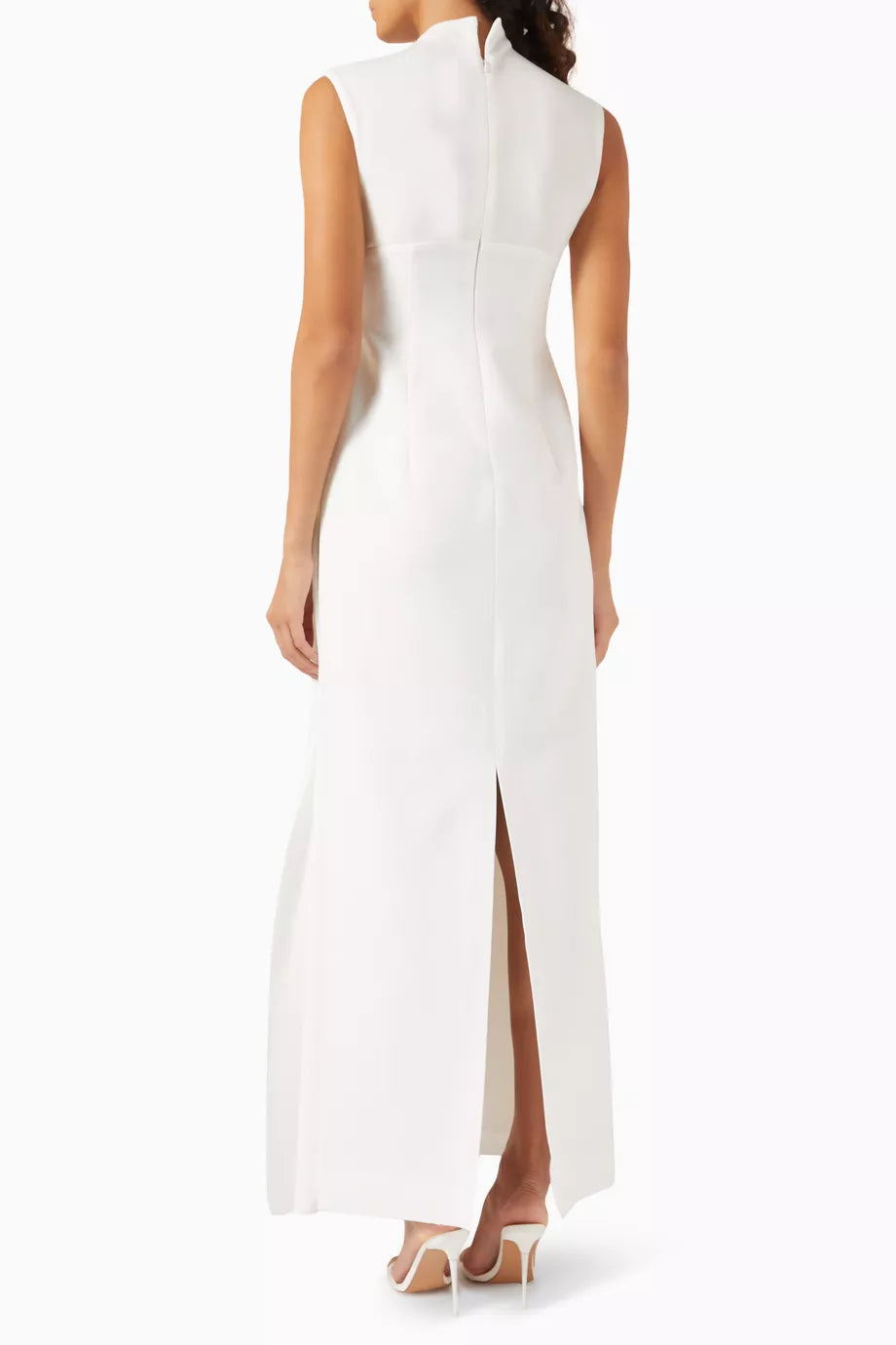 Kelly Interlock Pleated Knit Maxi Dress In White