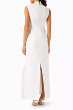 Kelly Interlock Pleated Knit Maxi Dress In White