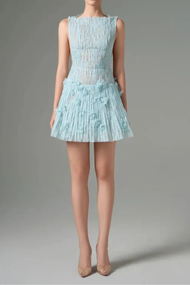 Flowering Girl Women Sleeveless Lace Fabric Mini Dress In Aqua