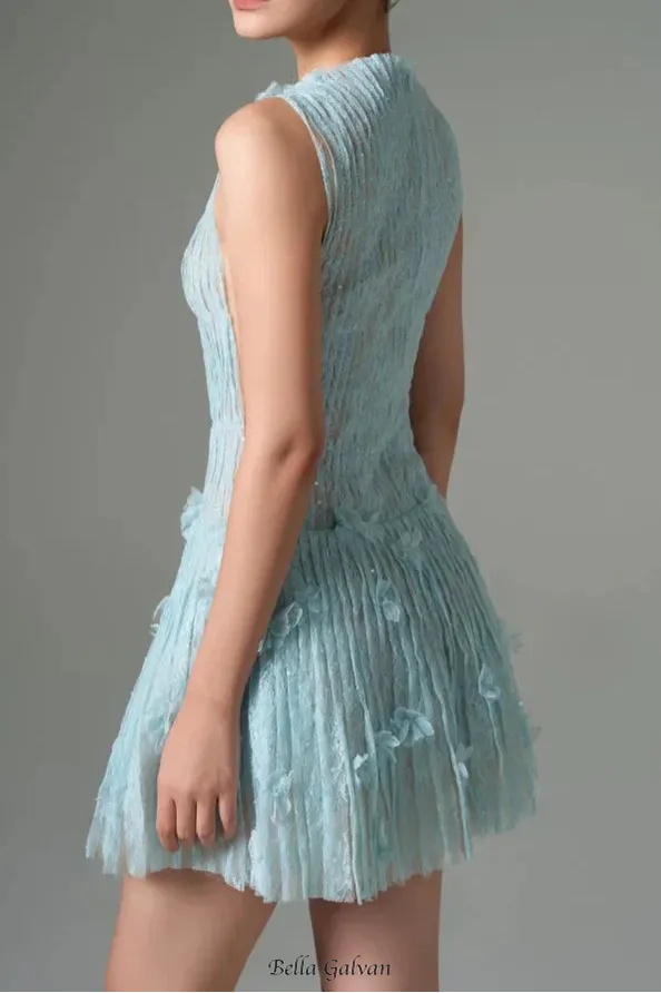 sleeveless lace fabric mini dress in aqua