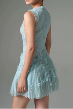 Flowering Girl Women Sleeveless Lace Fabric Mini Dress In Aqua